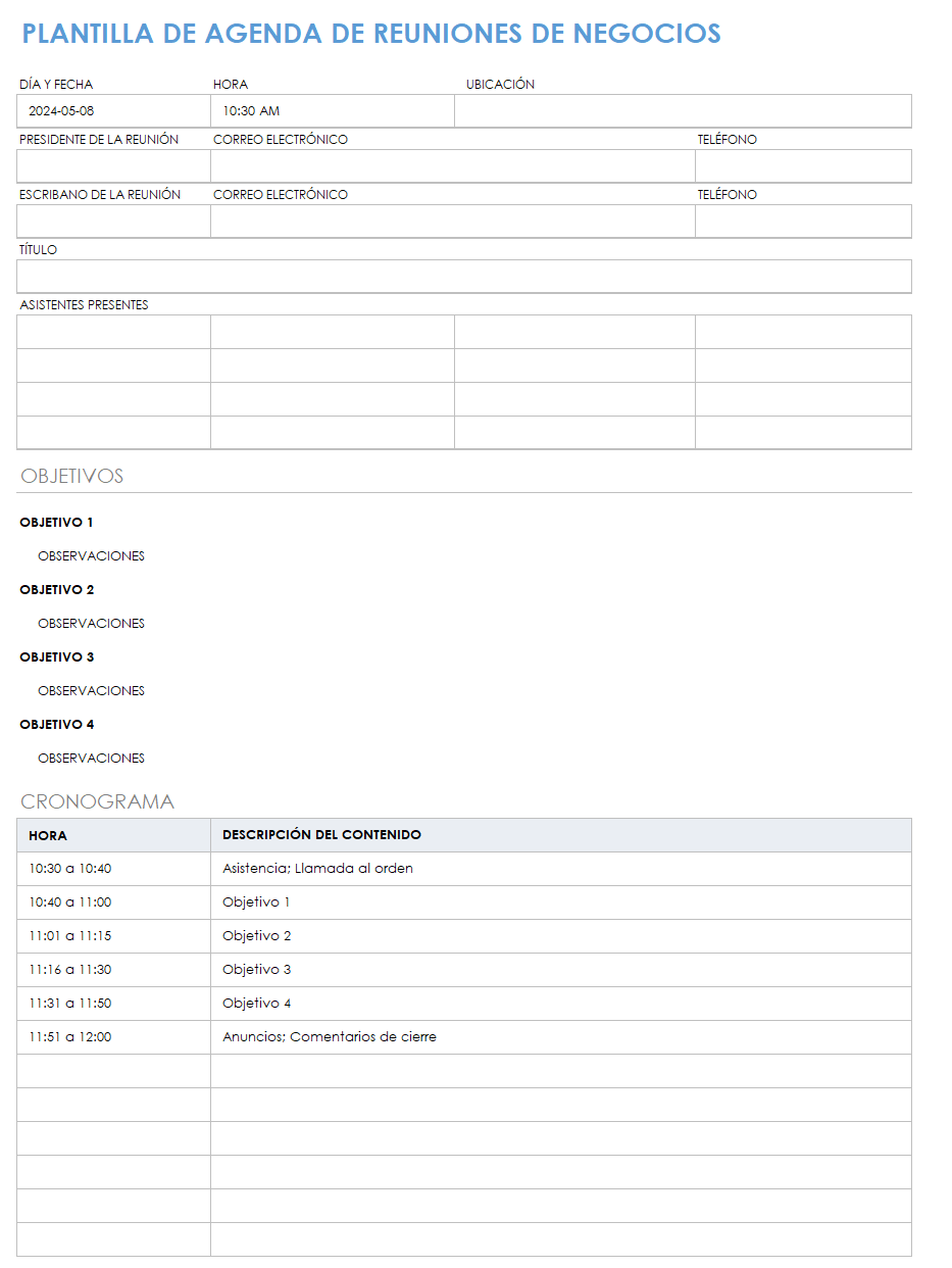 Agenda de reuniones de negocios