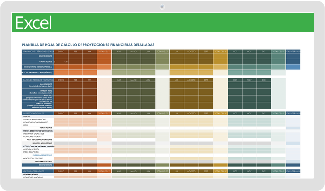 Plantilla detallada de proyecciones financieras