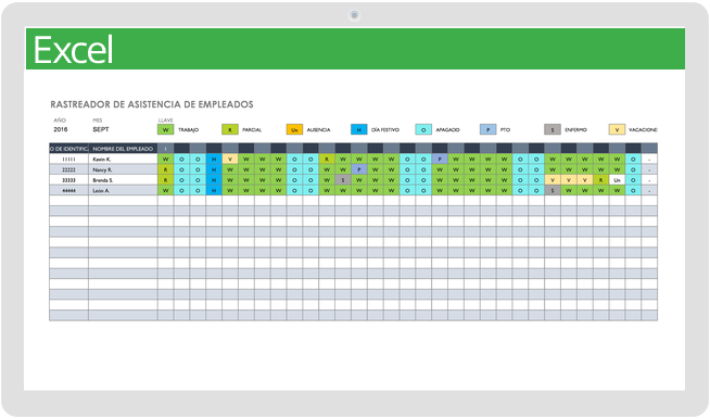 Plantilla de seguimiento de asistencia de empleados