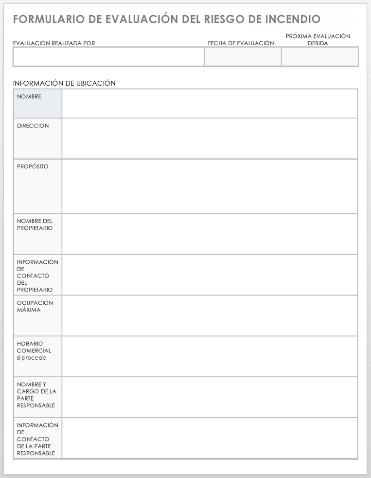 FORMULARIO DE EVALUACIÓN DE RIESGO DE INCENDIO