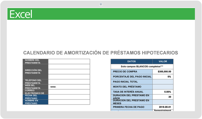 Calendario de calculadora de amortización de préstamo hipotecario