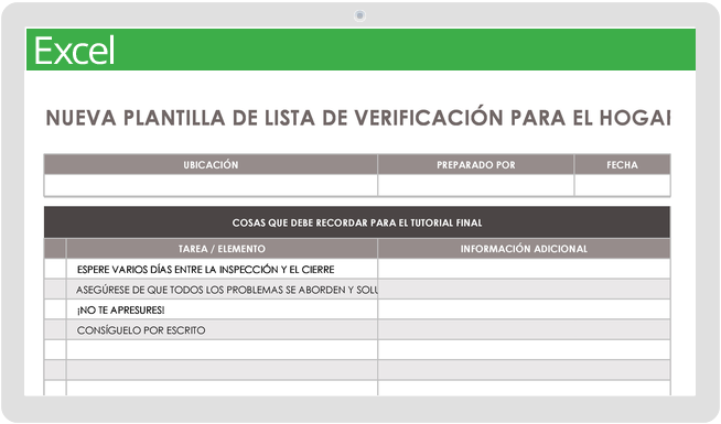 Plantilla de lista de verificación de casa nueva