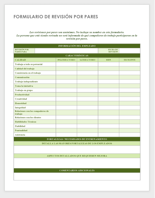 Plantilla de formulario de revisión por pares