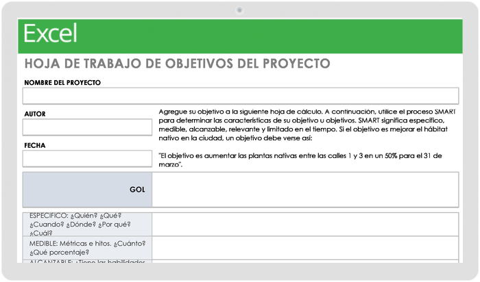 HOJA DE TRABAJO DE OBJETIVOS DEL PROYECTO