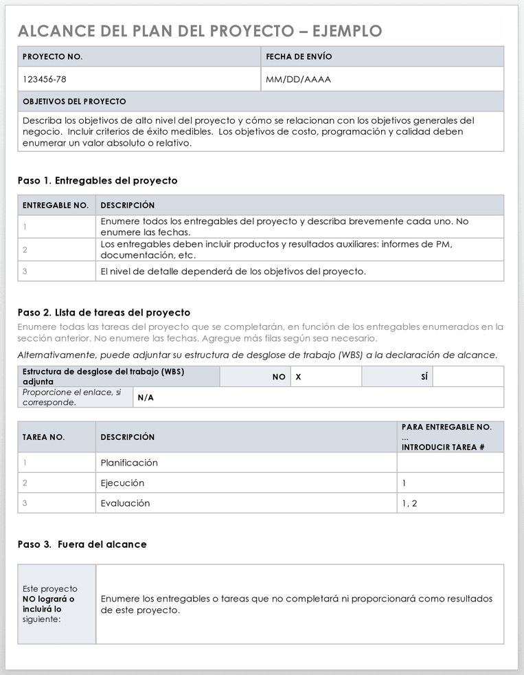 Ejemplo de Alcance Del Plan de Proyecto