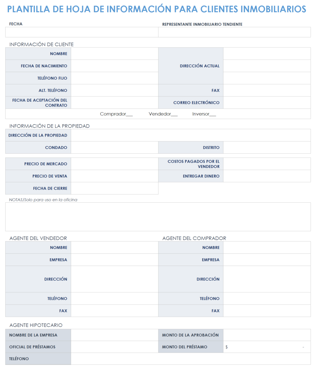 Ficha de información del cliente inmobiliario