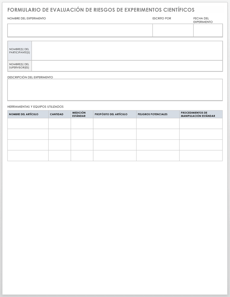 FORMULARIO DE EVALUACIÓN DE RIESGOS DEL EXPERIMENTO CIENTÍFICO