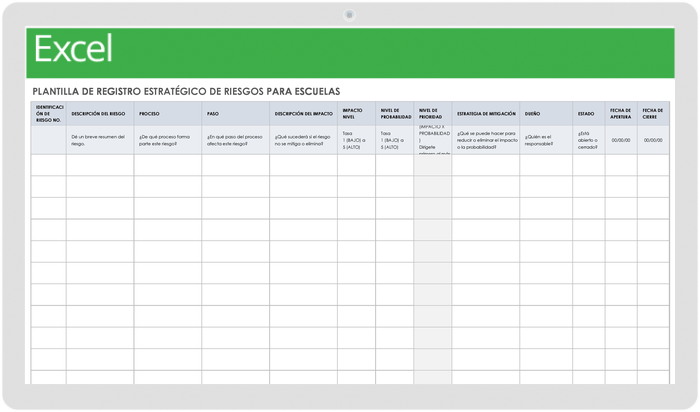 Plantilla de Registro de Riesgos Estratégicos Para Escuelas