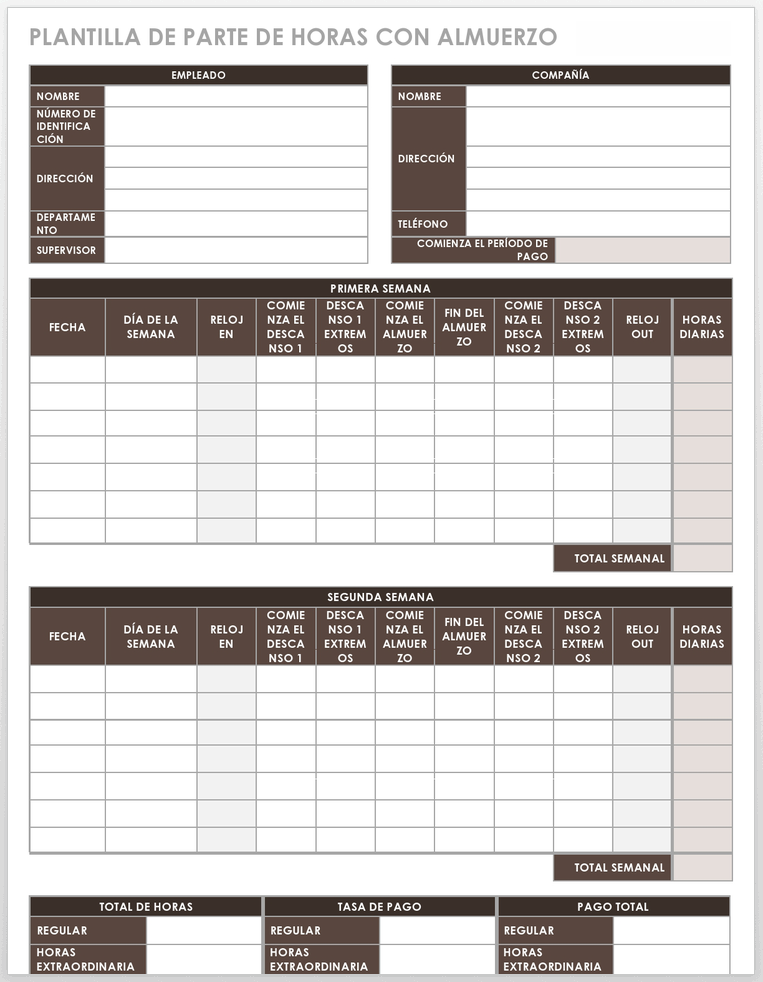 Plantilla de Parte de Horas Con Almuerzo