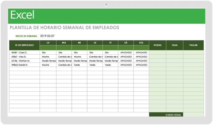 Plantilla de Horario de Empleados Semanales